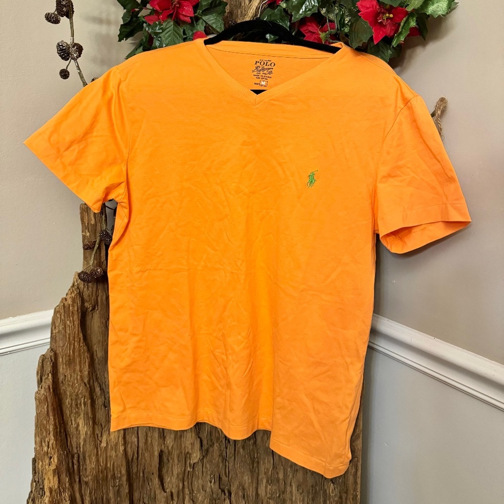 Men's Short Sleeve Orange Polo Ralph Lauren T-Shirt Size Medium